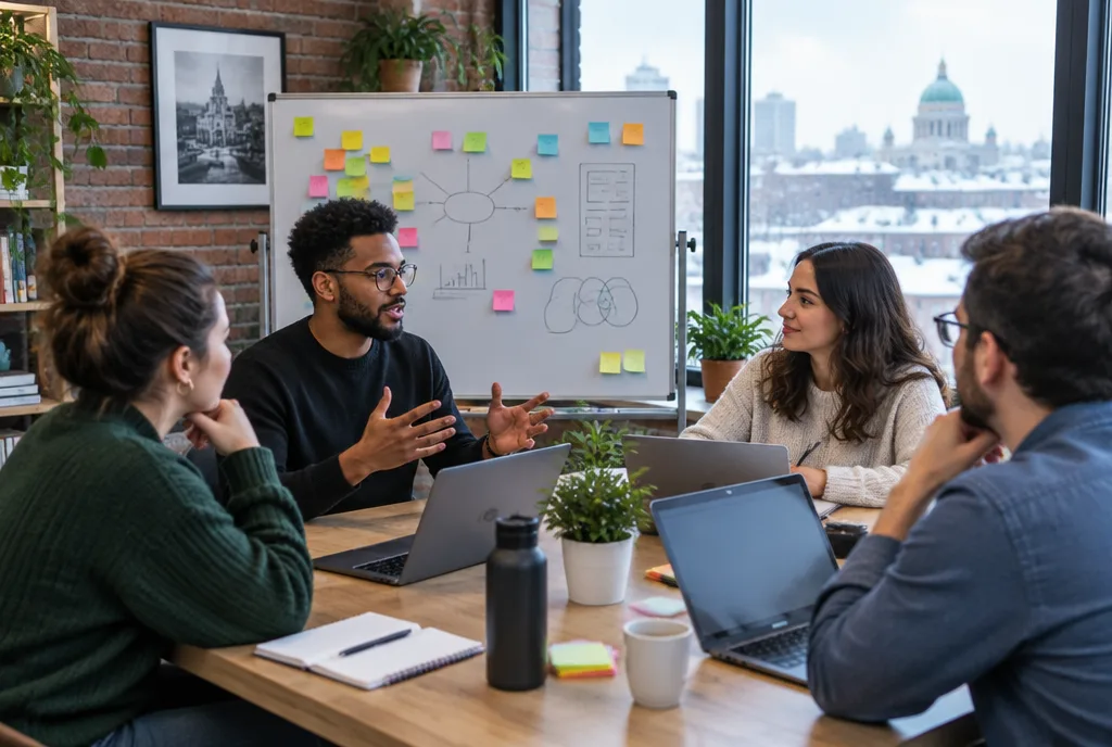 A small team in a Montréal co-working space during an AI training session